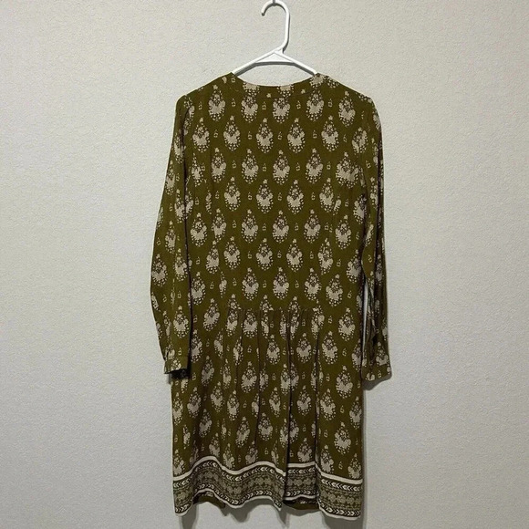 Garnet Hill Olive Green Floral Drop Waist Dress Women’s Size 2 Button Up Pockets - Picture 2 of 11